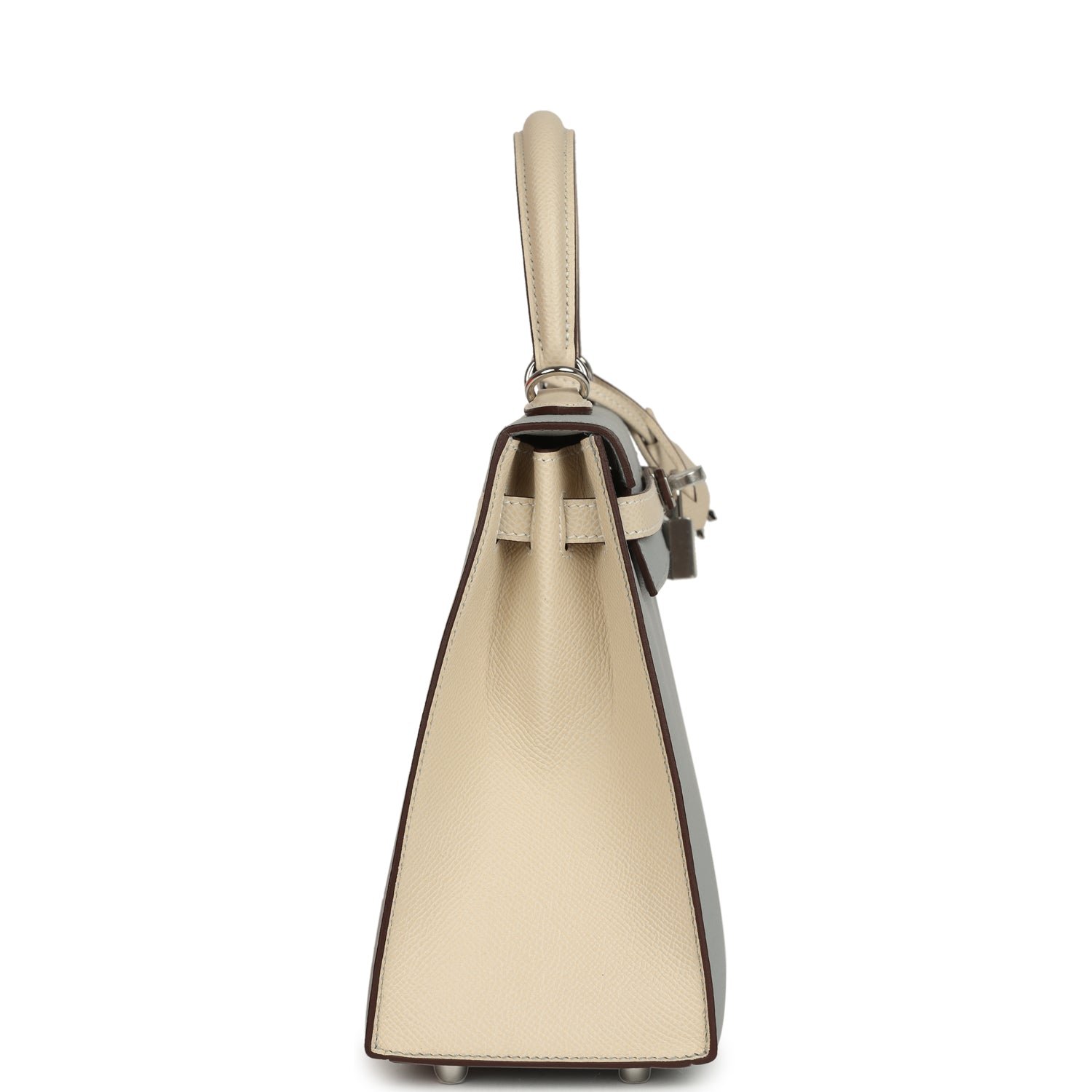 Hermes Special Order (HSS) Kelly Sellier 25 Bleu Glacier, Craie Epsom Palladium Hardware - view 3