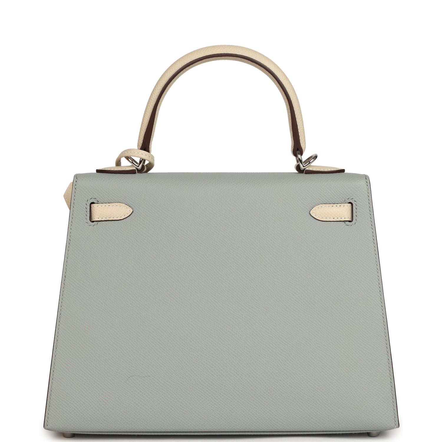 Hermes Special Order (HSS) Kelly Sellier 25 Bleu Glacier, Craie Epsom Palladium Hardware - view 4