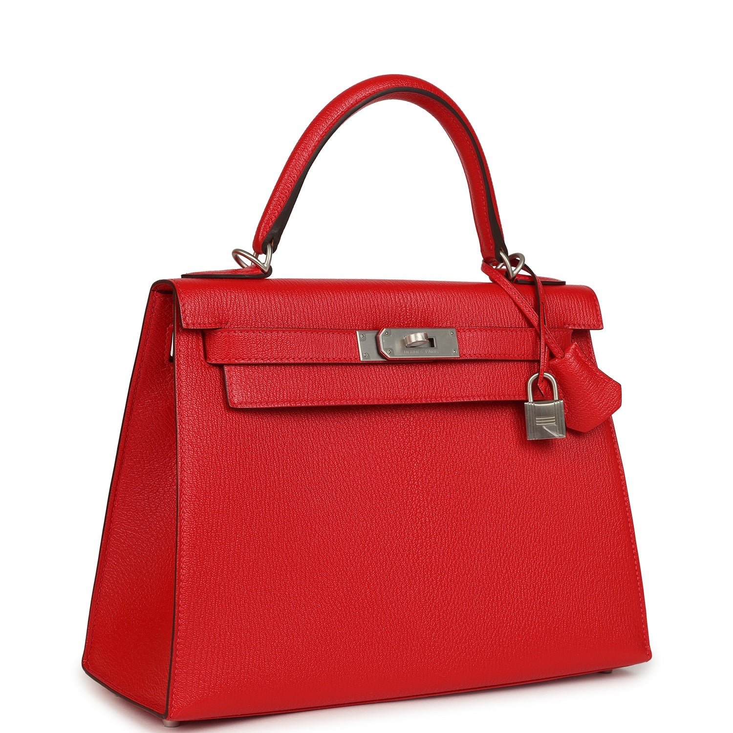 Hermes Special Order (HSS) Kelly Sellier 28 Rouge De Coeur Chevre Mysore Brushed Palladium Hardware - view 2