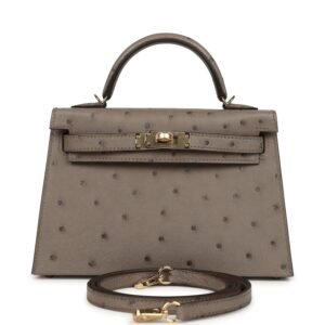 Hermes Special Order (HSS) Kelly Sellier 20 Graphite Verso Ostrich Permabrass Hardware