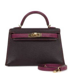 Hermes Special Order (HSS) Kelly Sellier 20 Raisin, Anemone Chevre Mysore Permabrass Hardware