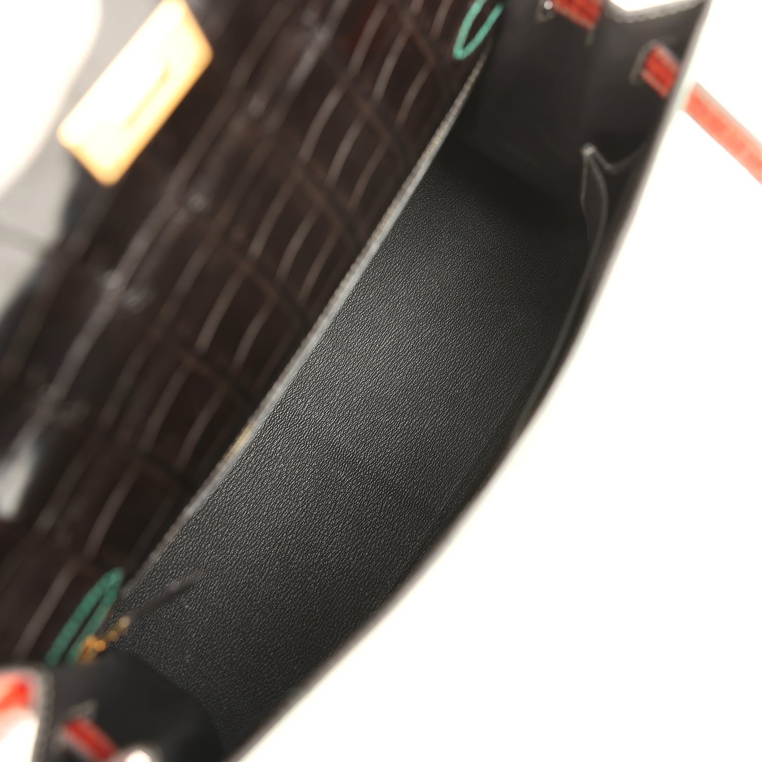 Pre-owned Hermes Special Order (HSS) Kelly Sellier 32 Graphite, Gris Tourterelle and Geranium Shiny Niloticus Crocodile Brushed Gold Hardware - view 8