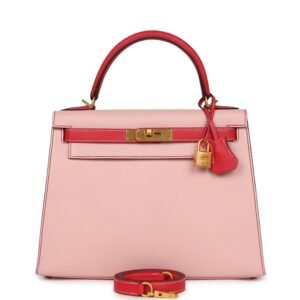 Pre-owned Hermes Special Order (HSS) Kelly Sellier 28 Rose Sakura, Rose Extreme Chevre Brushed Gold Hardware