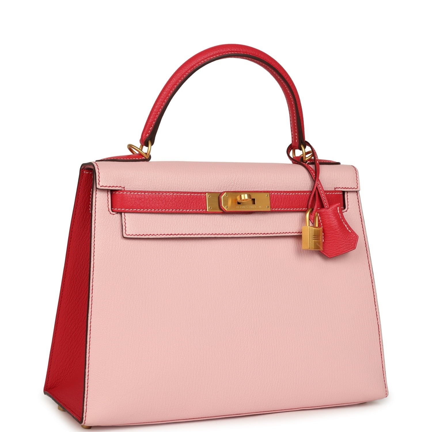Pre-owned Hermes Special Order (HSS) Kelly Sellier 28 Rose Sakura, Rose Extreme Chevre Brushed Gold Hardware - view 2