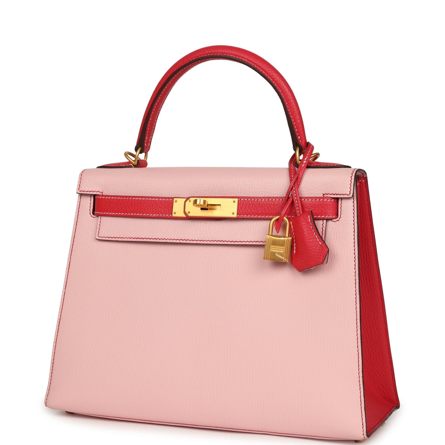 Pre-owned Hermes Special Order (HSS) Kelly Sellier 28 Rose Sakura, Rose Extreme Chevre Brushed Gold Hardware - view 5