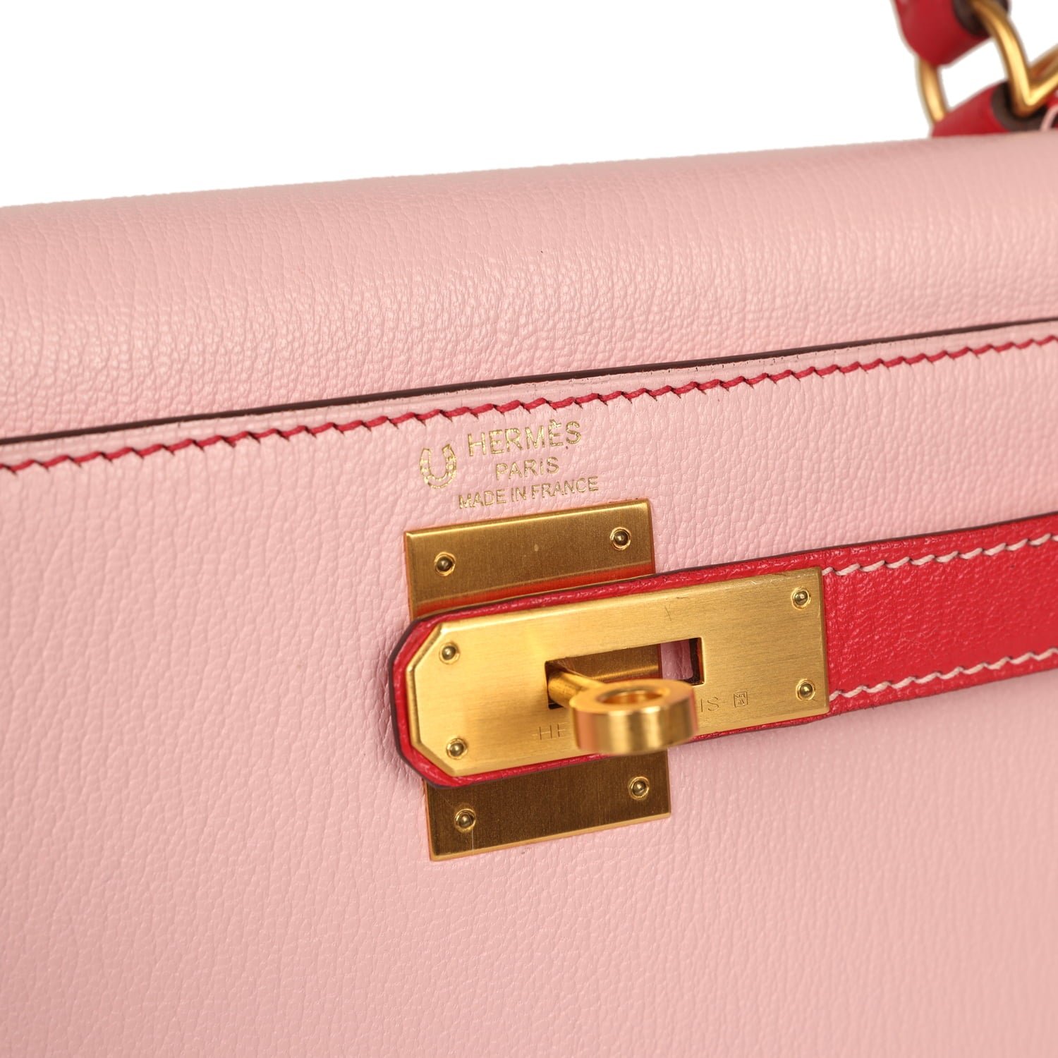 Pre-owned Hermes Special Order (HSS) Kelly Sellier 28 Rose Sakura, Rose Extreme Chevre Brushed Gold Hardware - view 7