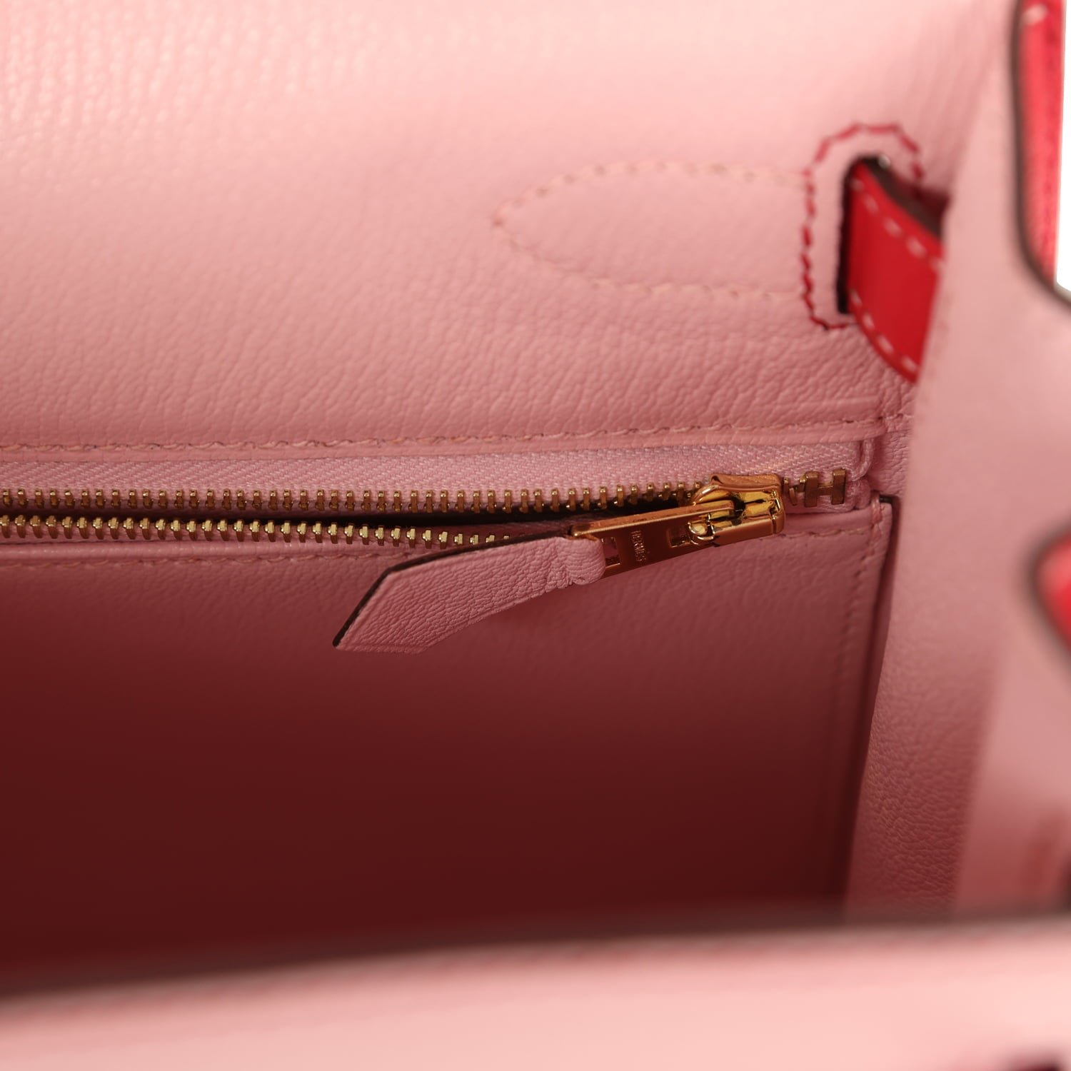 Pre-owned Hermes Special Order (HSS) Kelly Sellier 28 Rose Sakura, Rose Extreme Chevre Brushed Gold Hardware - view 9