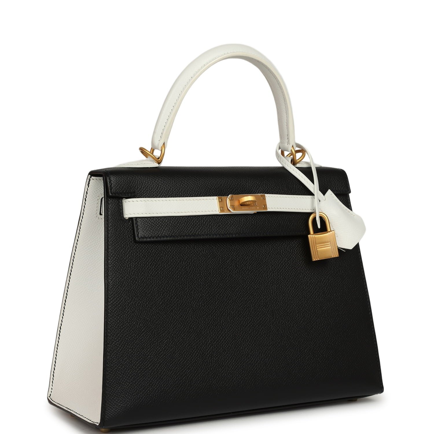Hermes Special Order (HSS) Kelly Sellier 25 Black, White Epsom Brushed Gold Hardware - view 2