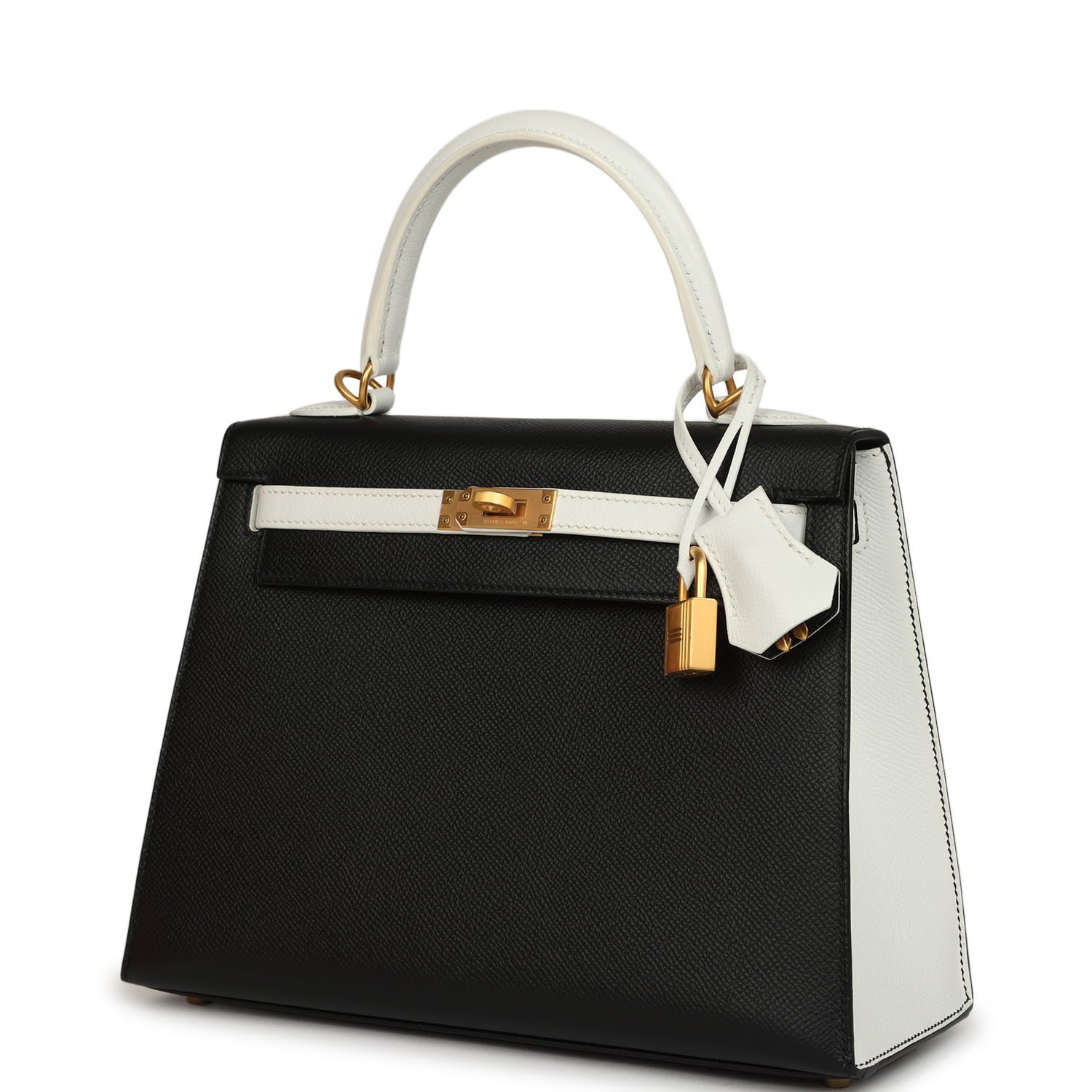 Hermes Special Order (HSS) Kelly Sellier 25 Black, White Epsom Brushed Gold Hardware - view 5