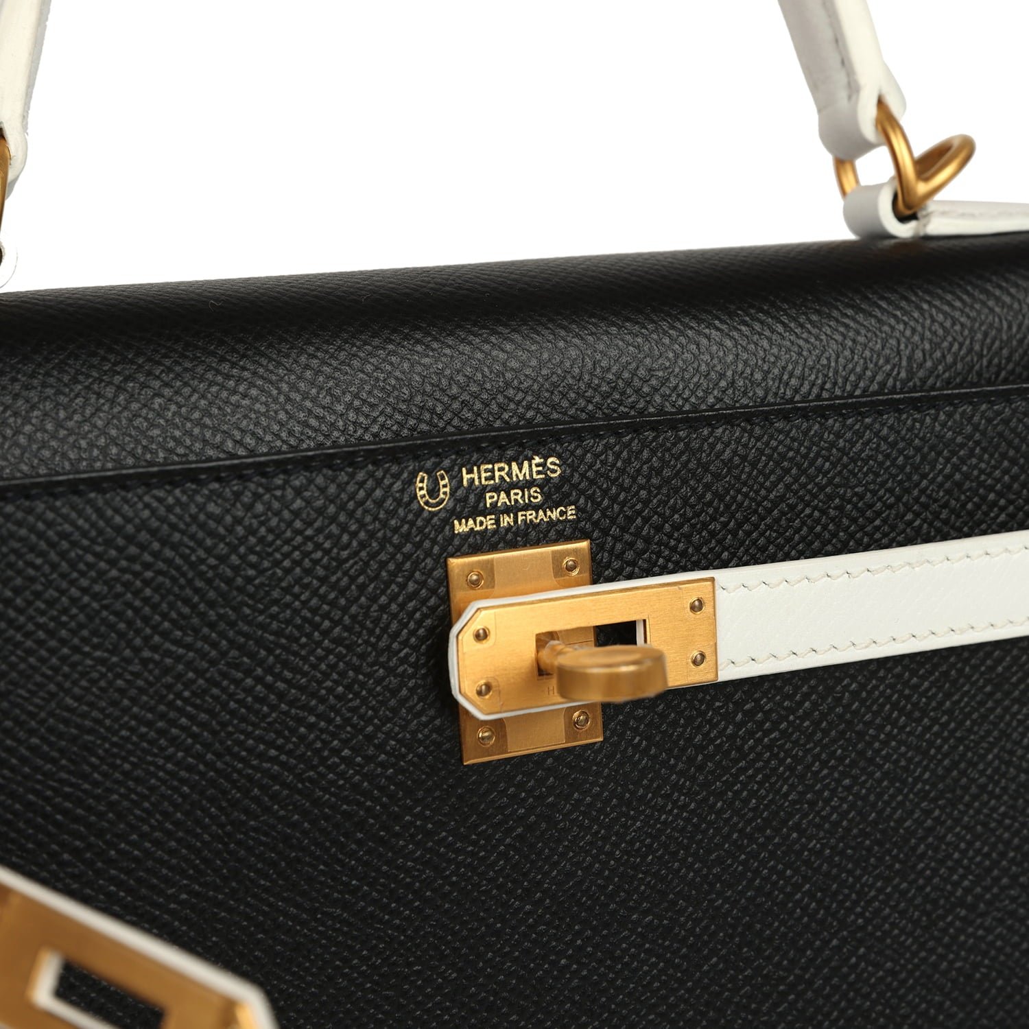 Hermes Special Order (HSS) Kelly Sellier 25 Black, White Epsom Brushed Gold Hardware - view 7