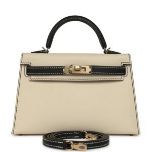 Hermes Special Order (HSS) Kelly Sellier 20 Craie, Black Epsom Permabrass Hardware
