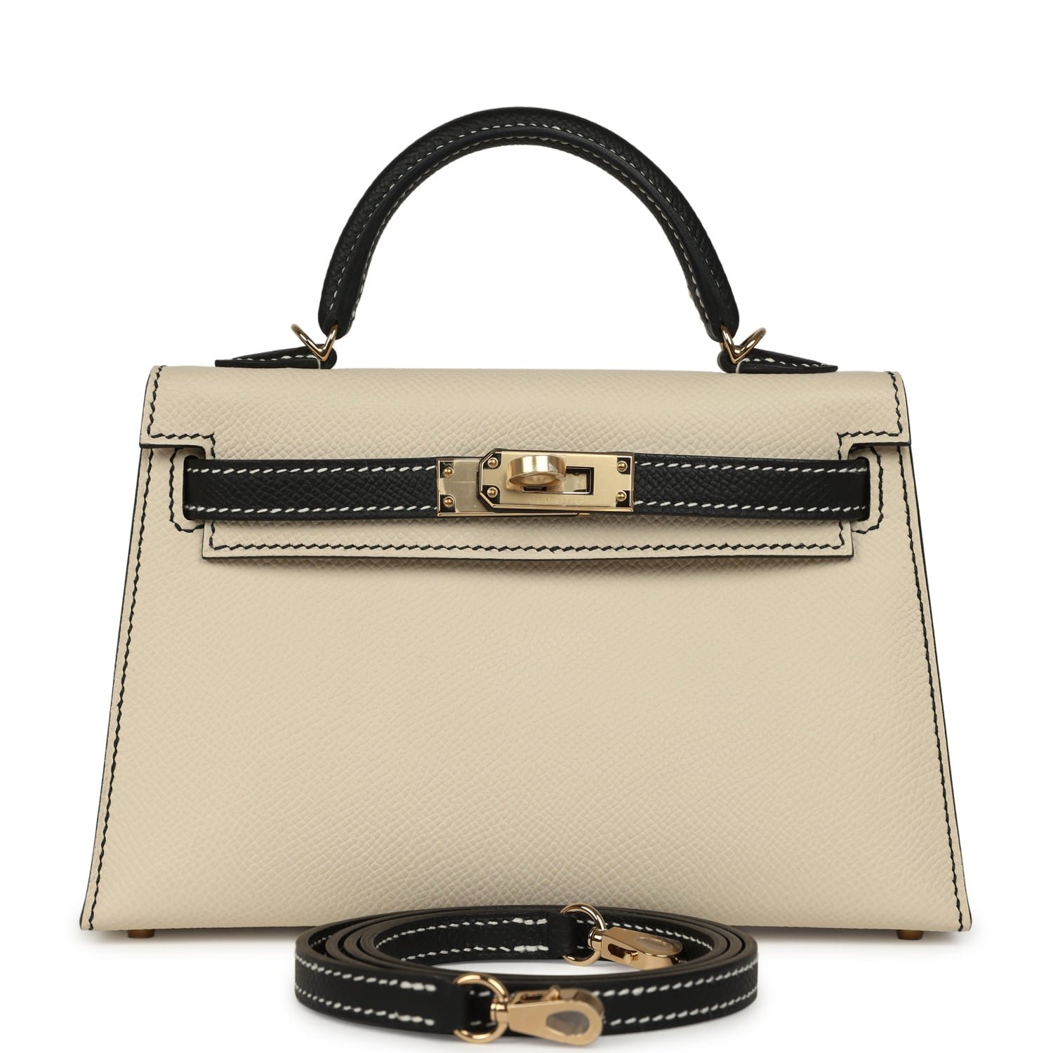 Hermes Special Order (HSS) Kelly Sellier 20 Craie, Black Epsom Permabrass Hardware