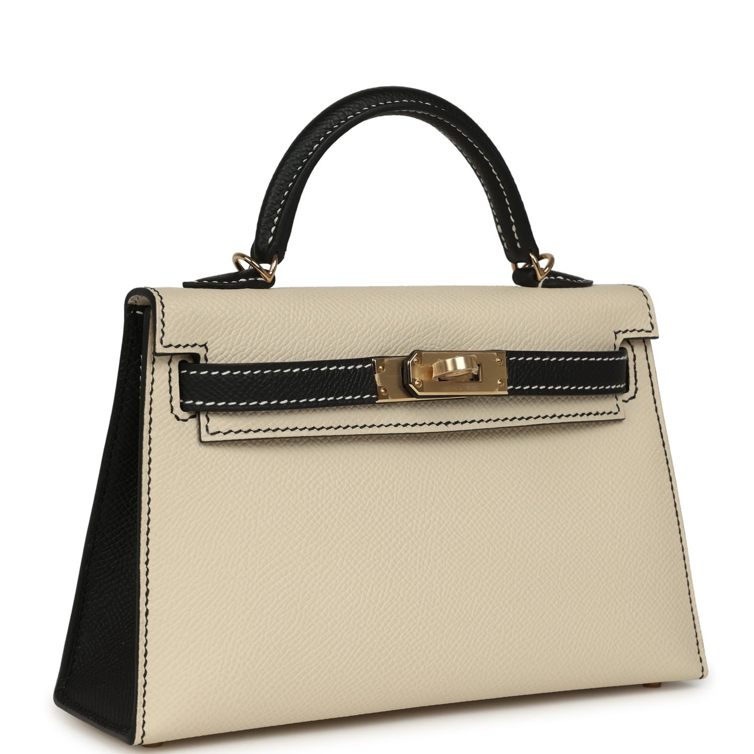 Hermes Special Order (HSS) Kelly Sellier 20 Craie, Black Epsom Permabrass Hardware - view 2