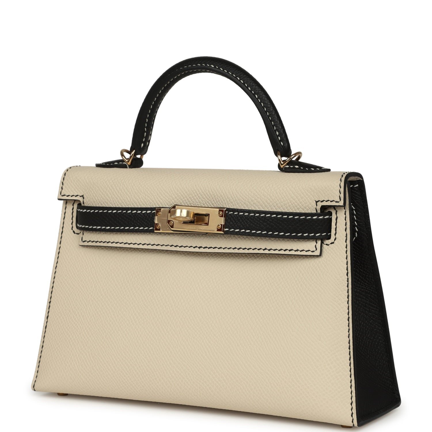 Hermes Special Order (HSS) Kelly Sellier 20 Craie, Black Epsom Permabrass Hardware - view 5
