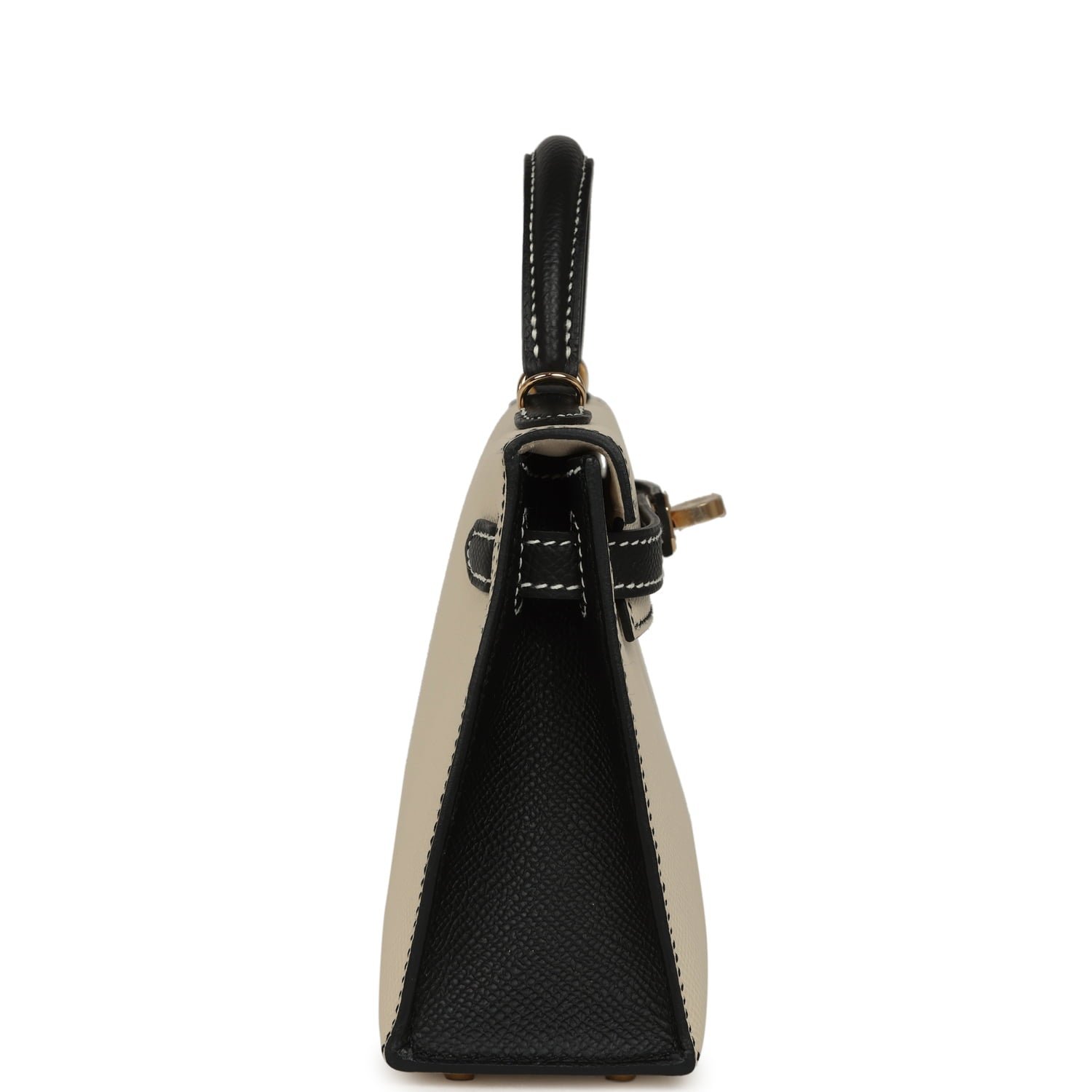 Hermes Special Order (HSS) Kelly Sellier 20 Craie, Black Epsom Permabrass Hardware - view 3