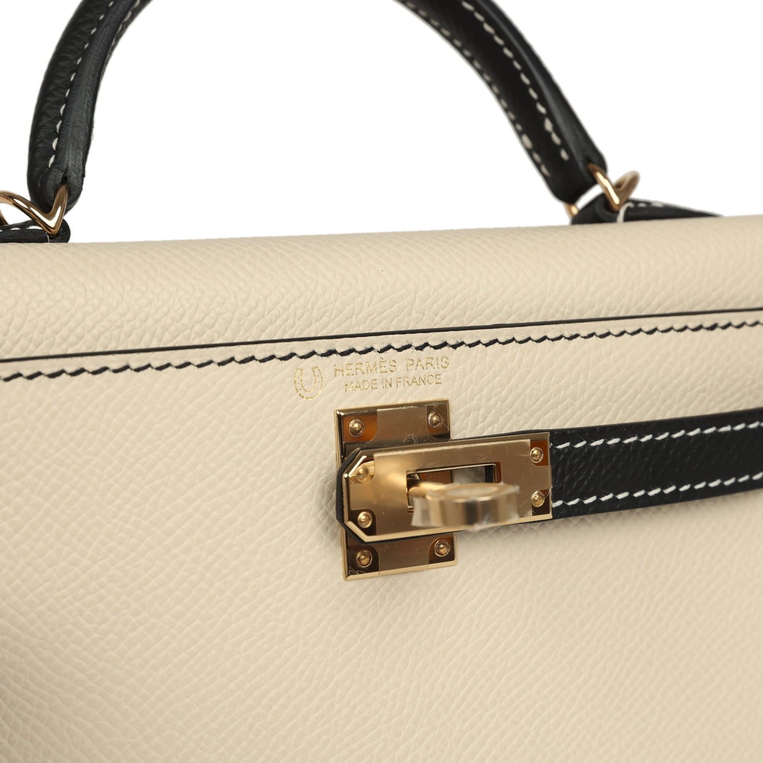Hermes Special Order (HSS) Kelly Sellier 20 Craie, Black Epsom Permabrass Hardware - view 7