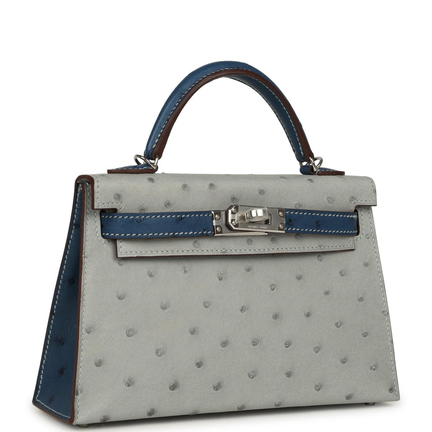 Hermes Special Order (HSS) Kelly Sellier 20 Bleu Glacier, Bleu Fonce Ostrich Palladium Hardware - view 2