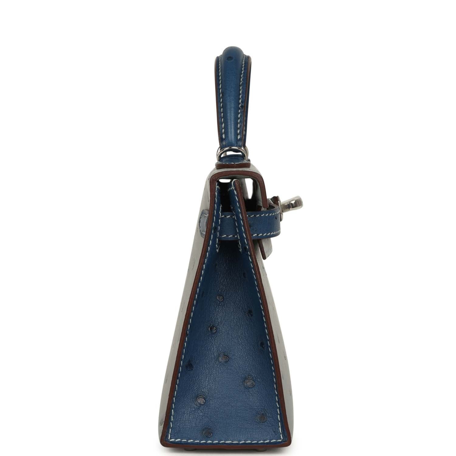 Hermes Special Order (HSS) Kelly Sellier 20 Bleu Glacier, Bleu Fonce Ostrich Palladium Hardware - view 3
