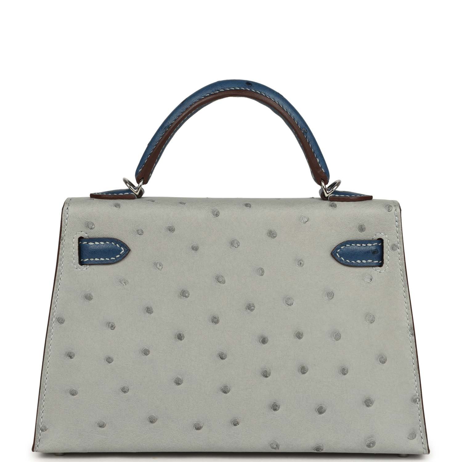 Hermes Special Order (HSS) Kelly Sellier 20 Bleu Glacier, Bleu Fonce Ostrich Palladium Hardware - view 4