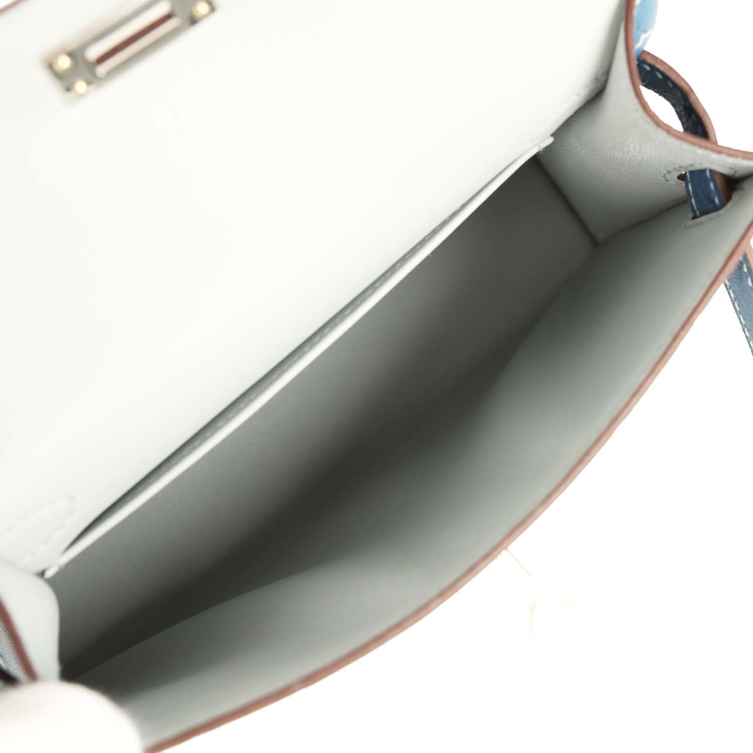 Hermes Special Order (HSS) Kelly Sellier 20 Bleu Glacier, Bleu Fonce Ostrich Palladium Hardware - view 8