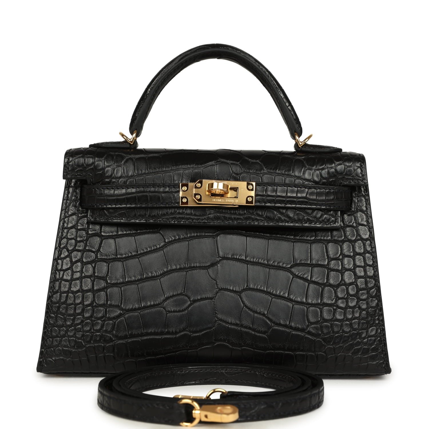 Hermes Special Order (HSS) Kelly Sellier 20 Black Verso Matte Alligator Gold Hardware