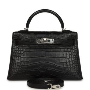 Hermes Special Order (HSS) Kelly Sellier 20 Black Verso Matte Alligator Palladium Hardware