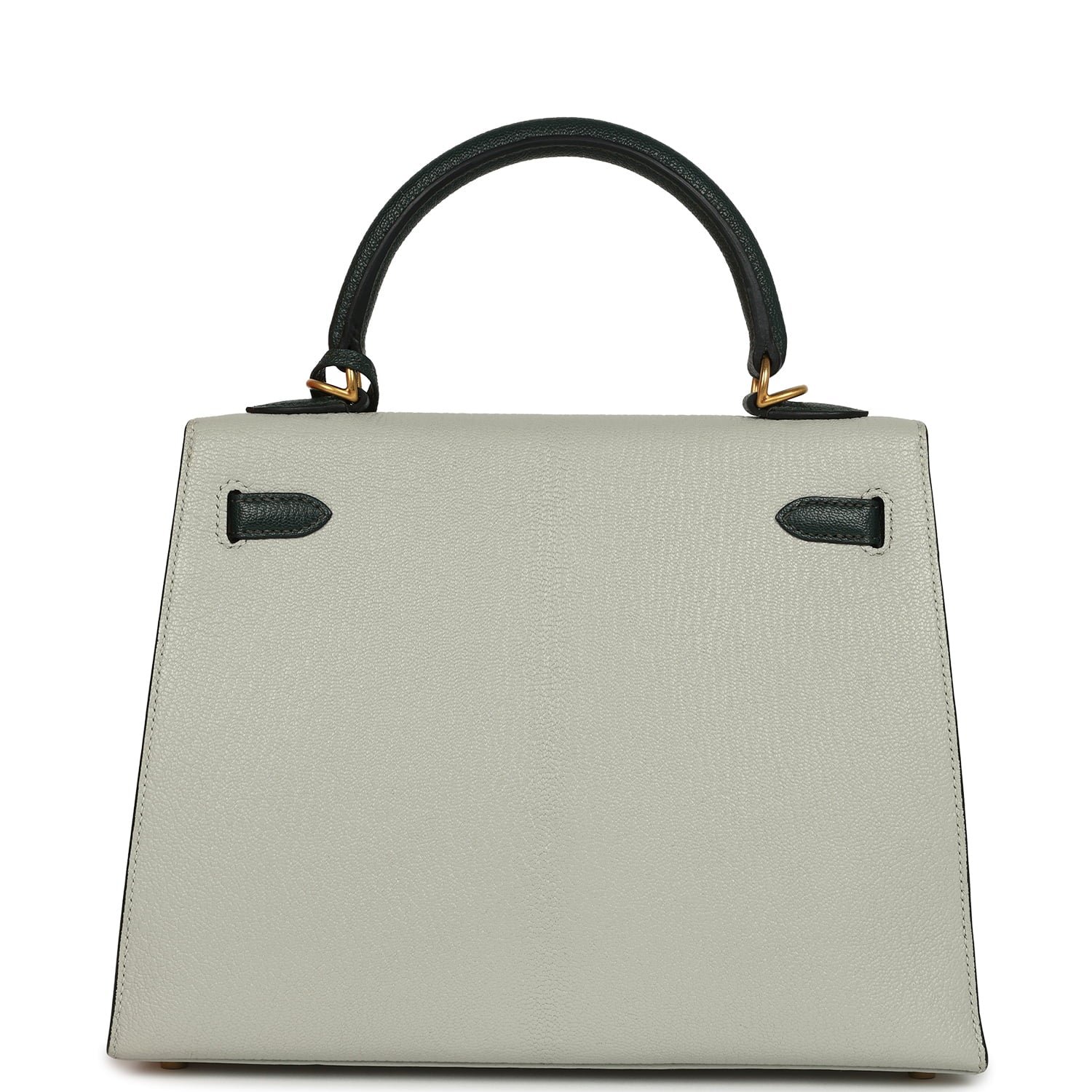Pre-owned Hermes Special Order (HSS) Kelly Sellier 25 Gris Perle, Vert Titien Chevre Mysore Brushed Gold Hardware - view 4