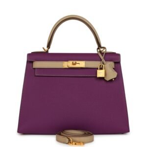 Pre-owned Hermes Special Order (HSS) Kelly Sellier 28 Anemone, Trench Togo Brushed Gold Hardware