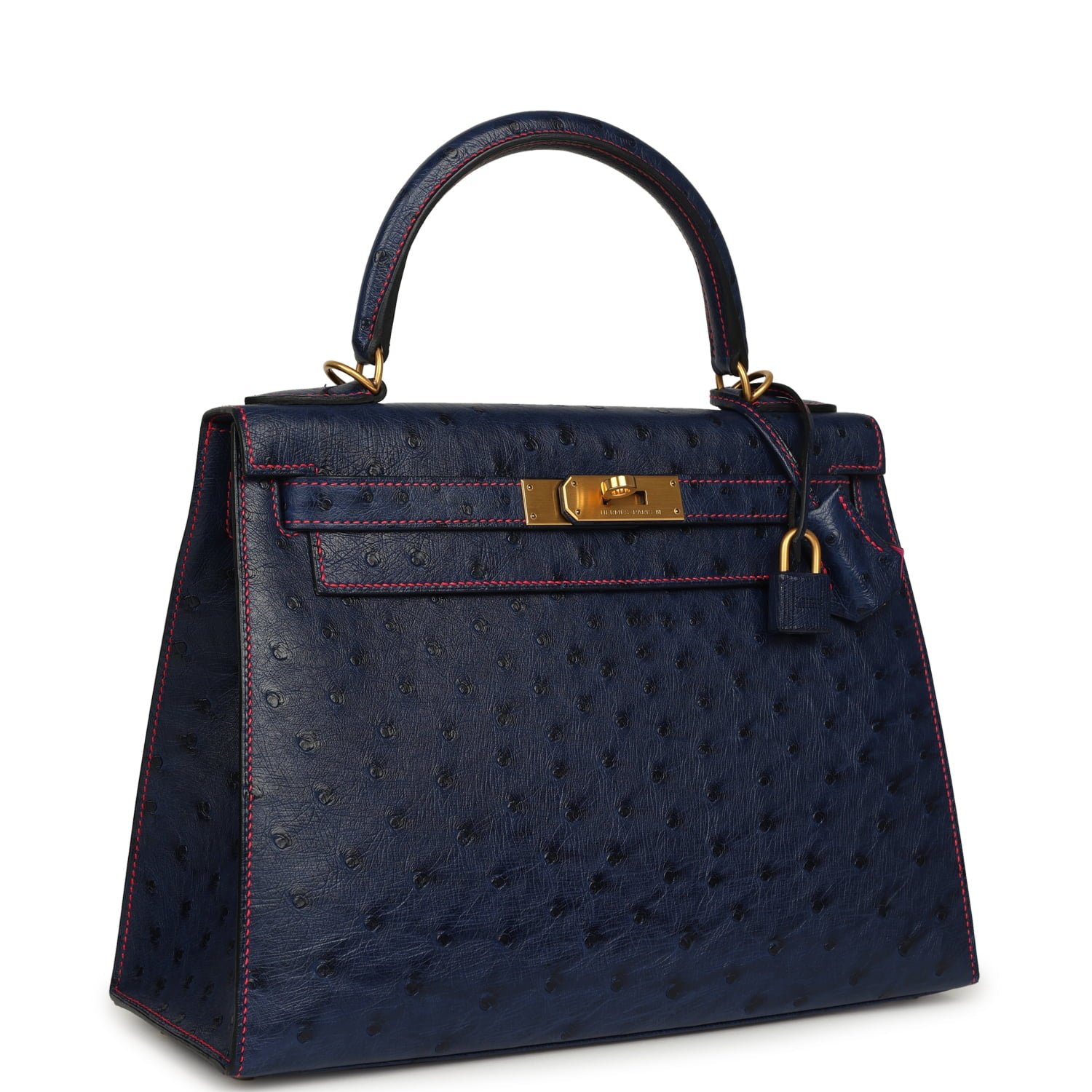 Pre-owned Hermes Special Order (HSS) Kelly Sellier 28 Bleu Iris Verso Ostrich Brushed Gold Hardware - view 2