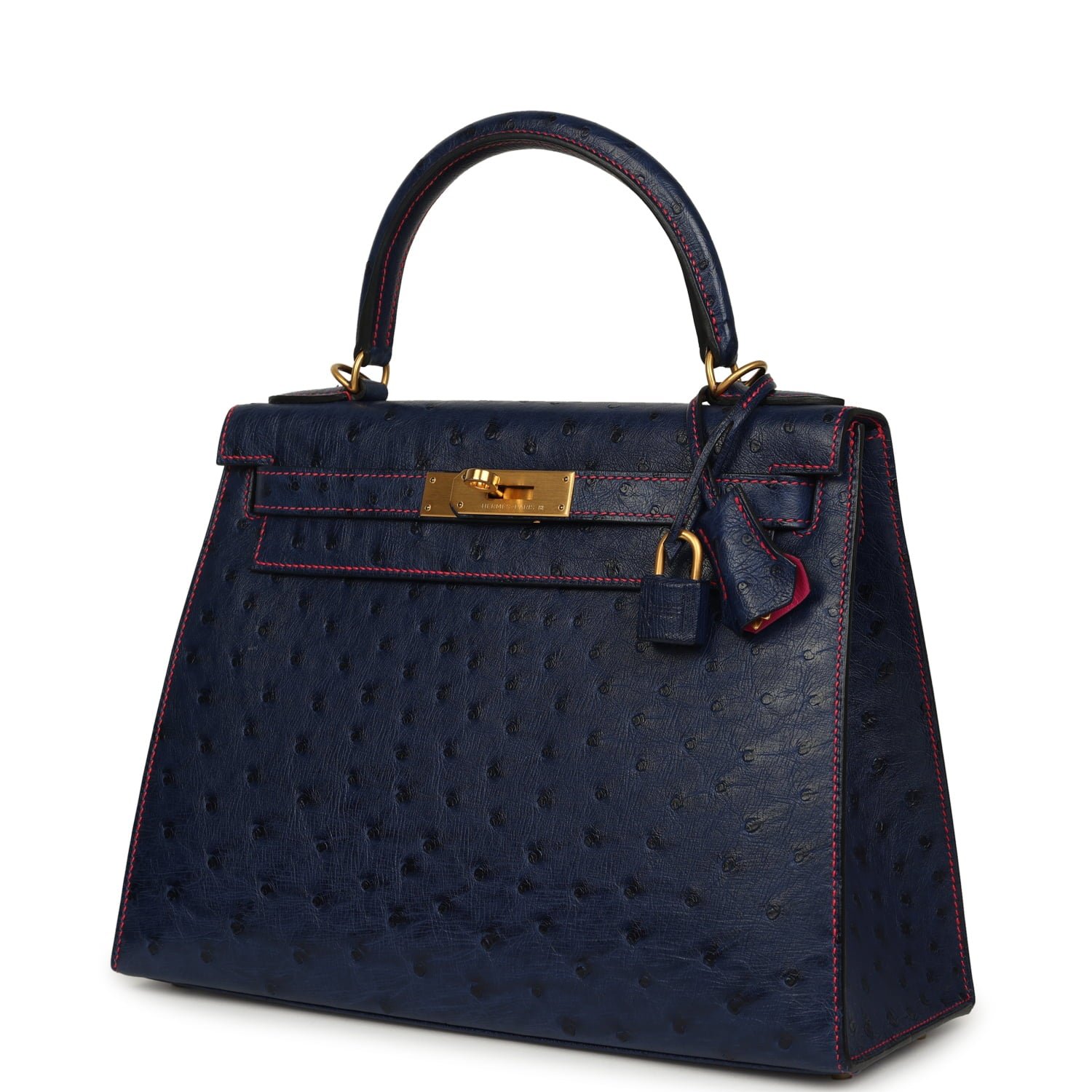 Pre-owned Hermes Special Order (HSS) Kelly Sellier 28 Bleu Iris Verso Ostrich Brushed Gold Hardware - view 5
