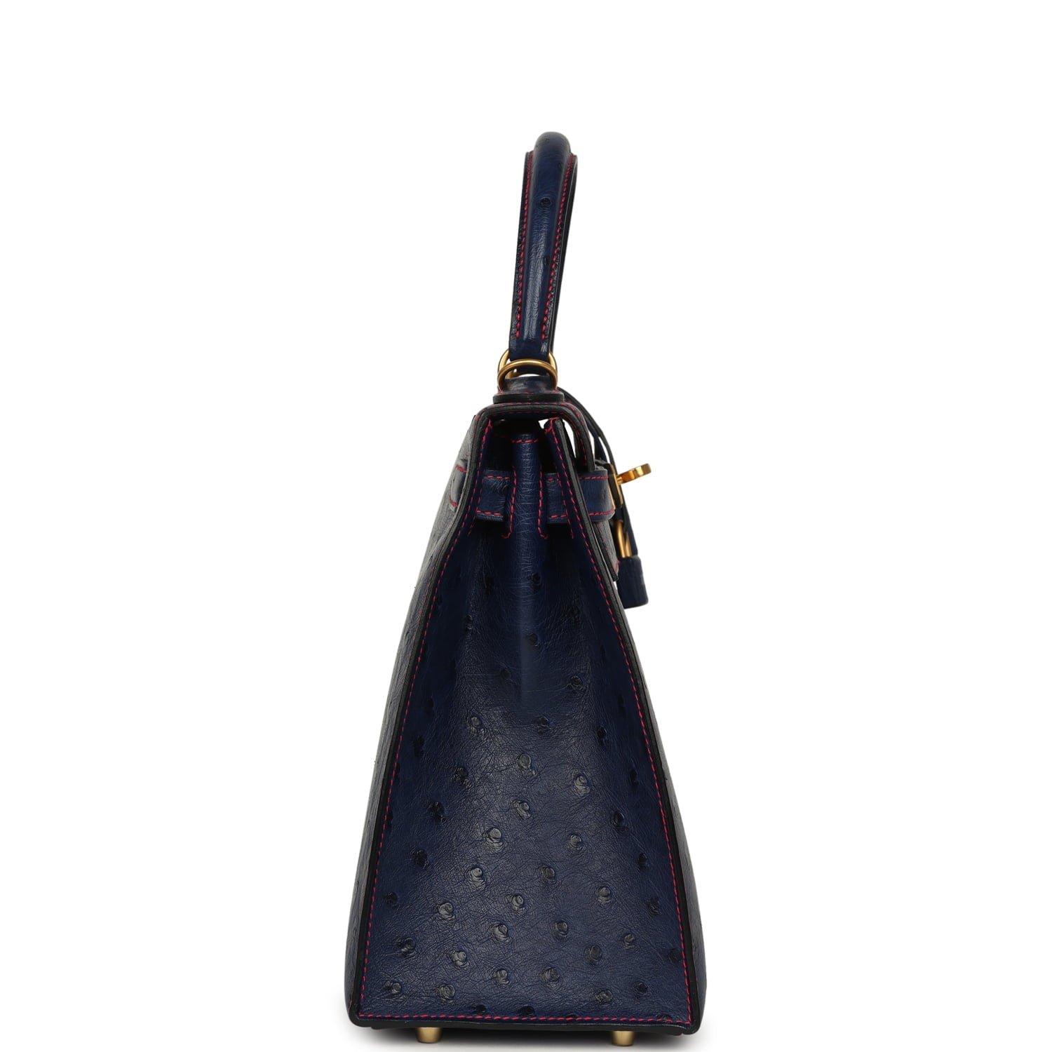 Pre-owned Hermes Special Order (HSS) Kelly Sellier 28 Bleu Iris Verso Ostrich Brushed Gold Hardware - view 3
