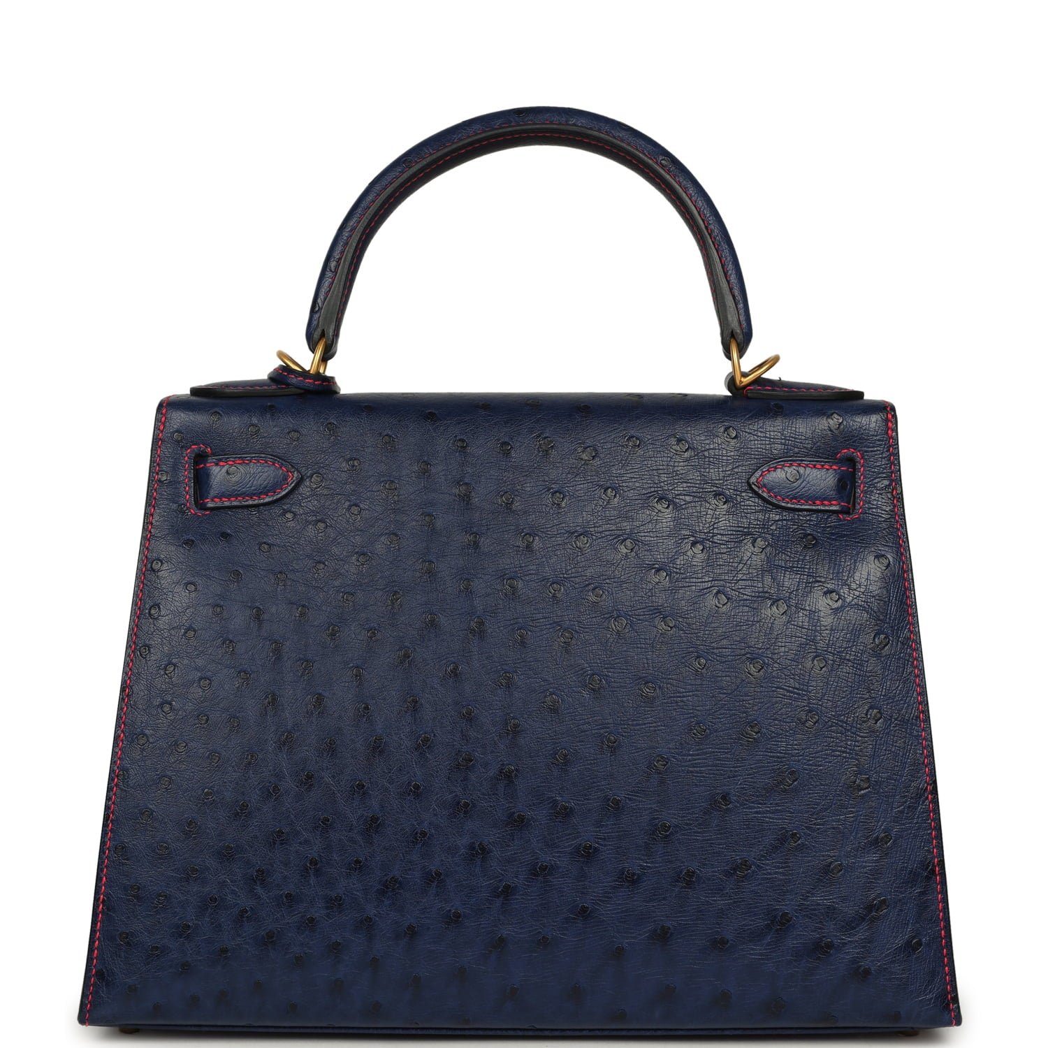 Pre-owned Hermes Special Order (HSS) Kelly Sellier 28 Bleu Iris Verso Ostrich Brushed Gold Hardware - view 4