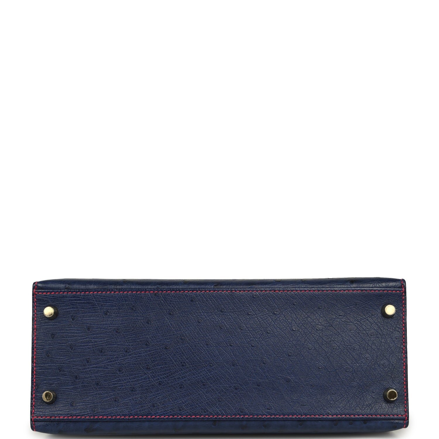 Pre-owned Hermes Special Order (HSS) Kelly Sellier 28 Bleu Iris Verso Ostrich Brushed Gold Hardware - view 6