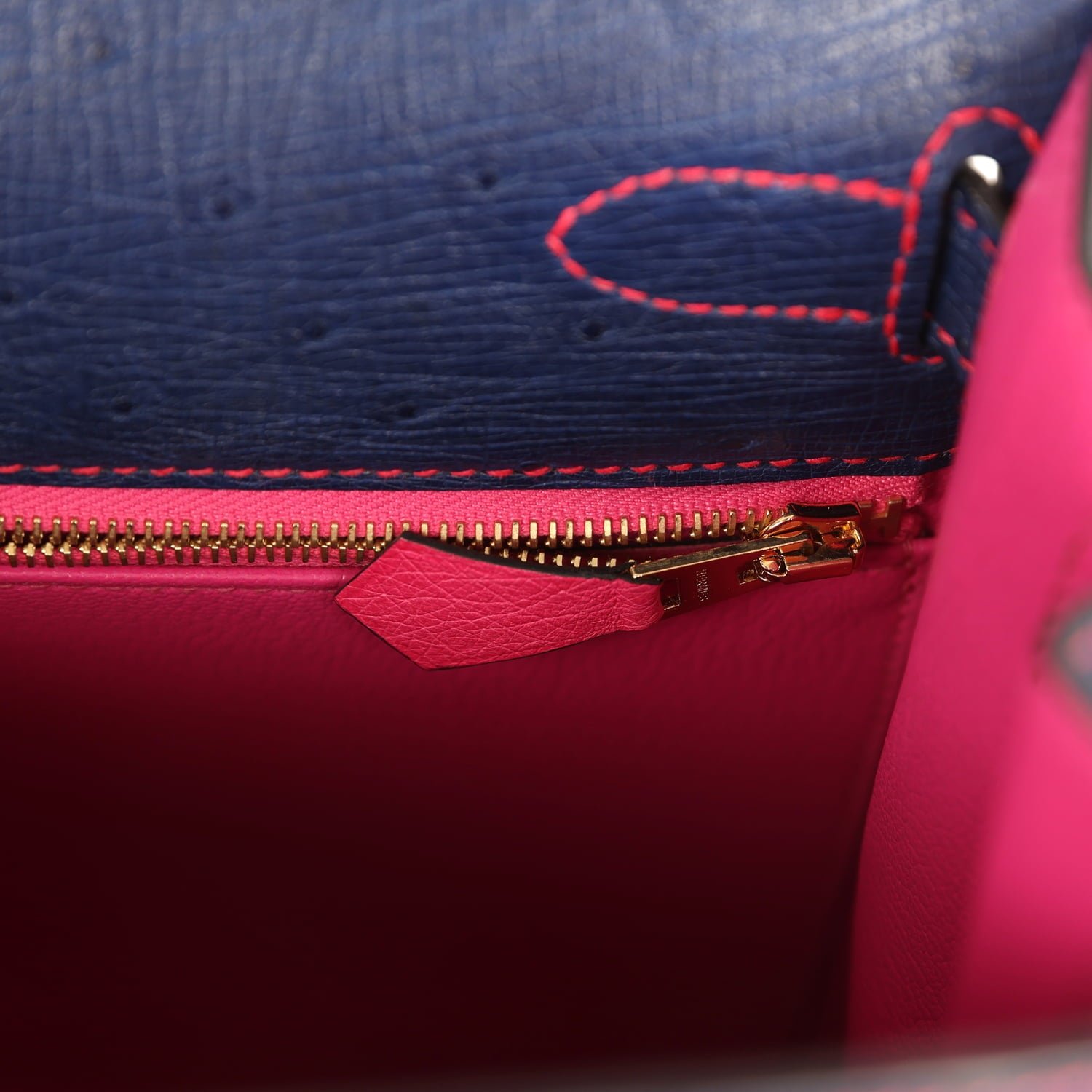 Pre-owned Hermes Special Order (HSS) Kelly Sellier 28 Bleu Iris Verso Ostrich Brushed Gold Hardware - view 9