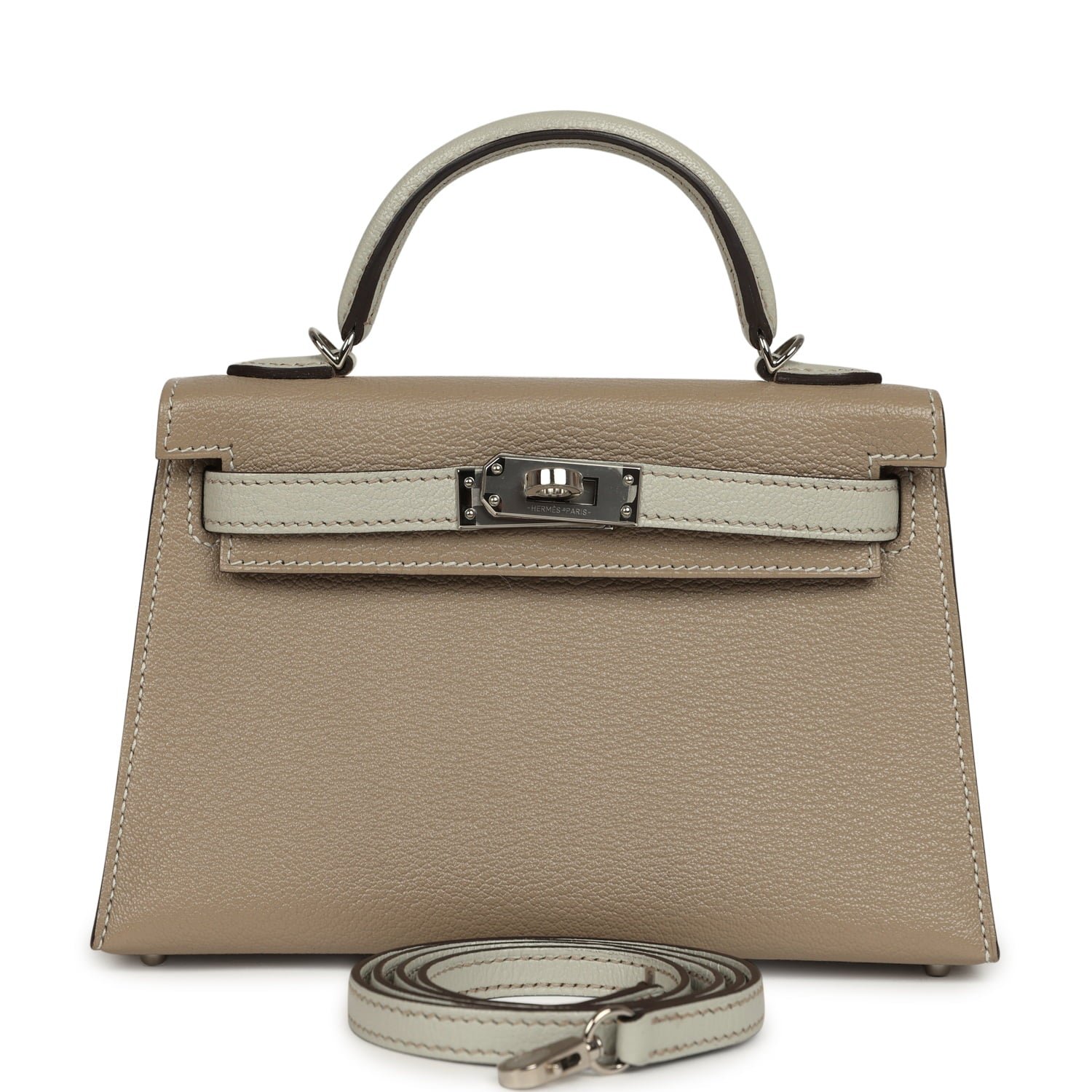 Hermes Special Order (HSS) Kelly Sellier 20 Gris Tourterelle, Gris Perle Chevre Mysore Palladium Hardware