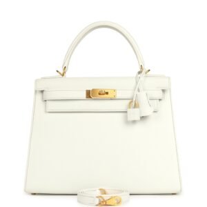 Pre-owned Hermes Special Order (HSS) Kelly Sellier 28 White Epsom Brushed Gold Hardware