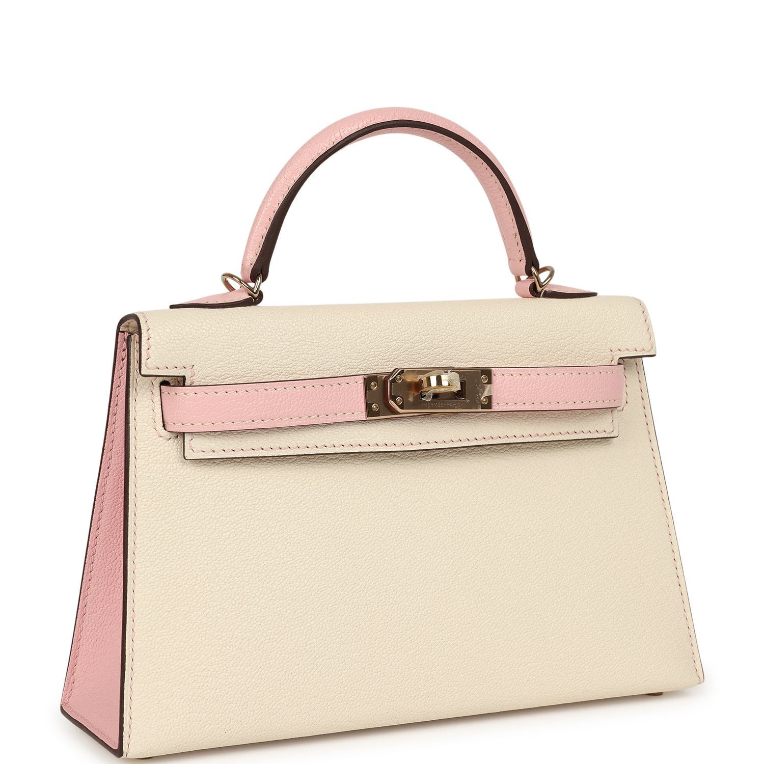 Hermes Special Order (HSS) Kelly Sellier 20 Craie, Rose Sakura Chevre Mysore Permabrass Hardware - view 2
