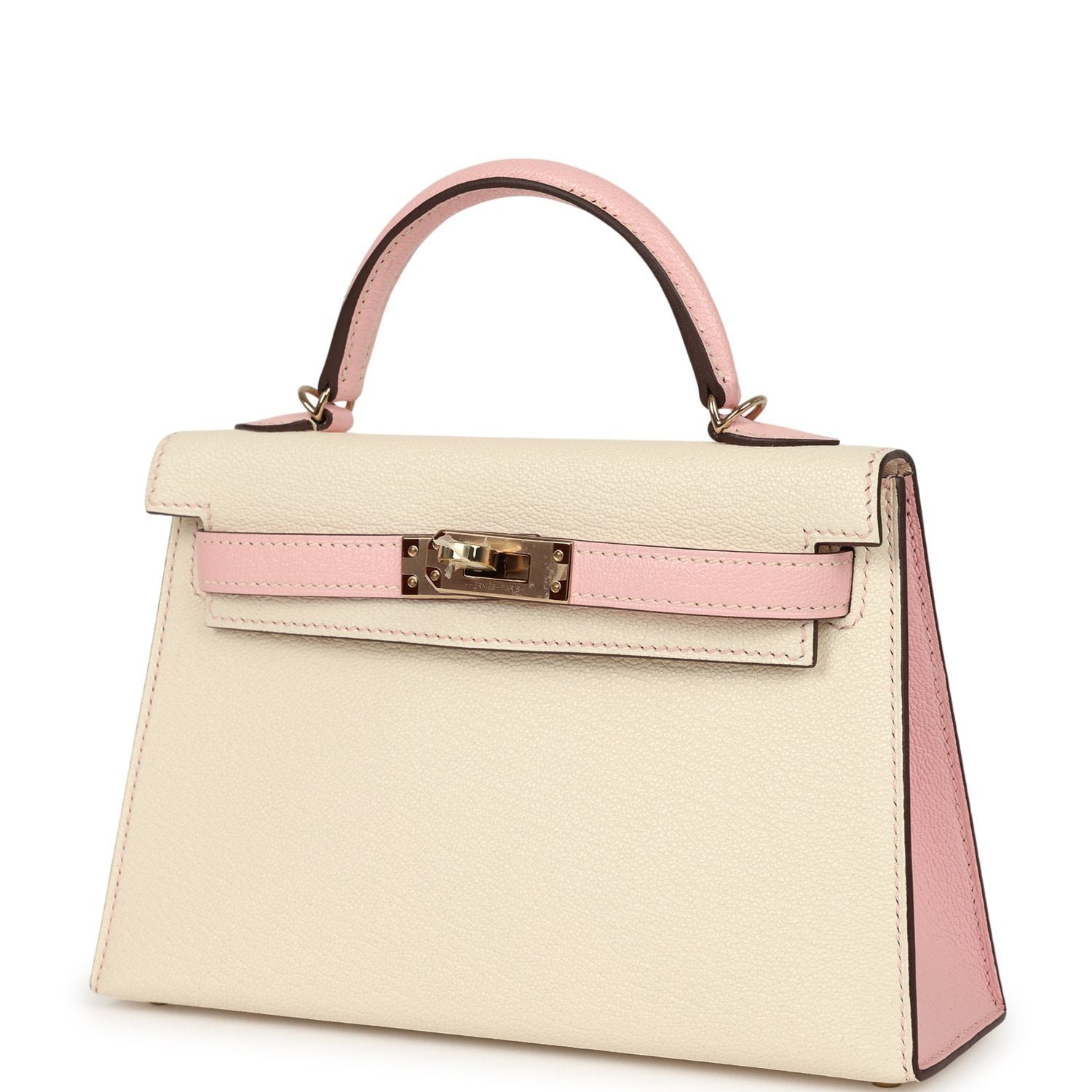 Hermes Special Order (HSS) Kelly Sellier 20 Craie, Rose Sakura Chevre Mysore Permabrass Hardware - view 5