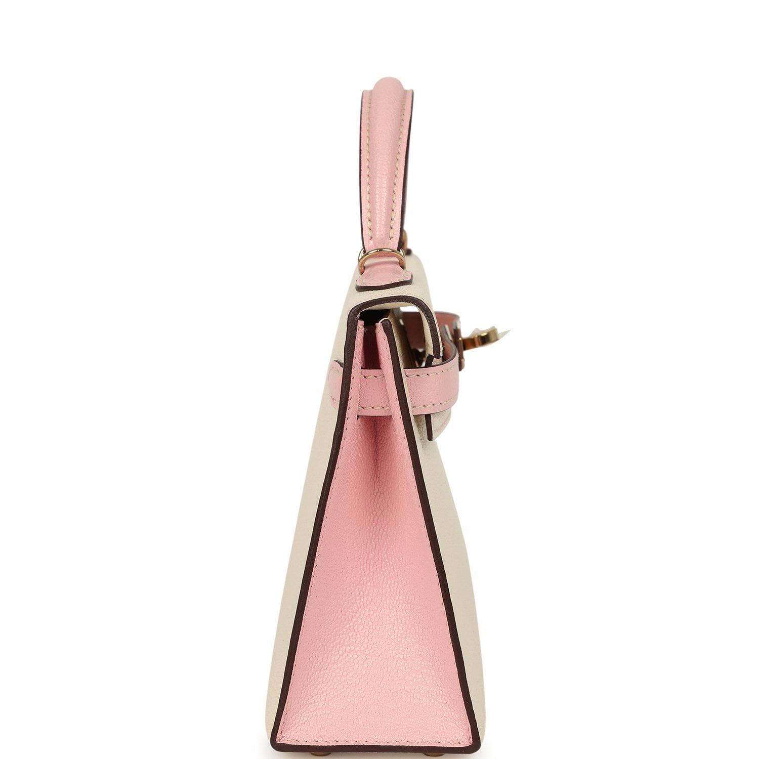 Hermes Special Order (HSS) Kelly Sellier 20 Craie, Rose Sakura Chevre Mysore Permabrass Hardware - view 3