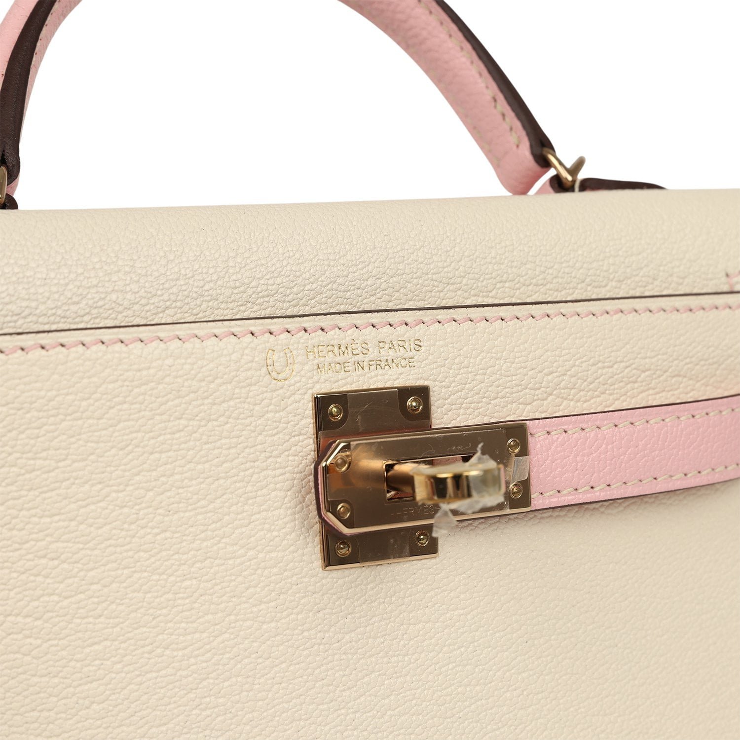 Hermes Special Order (HSS) Kelly Sellier 20 Craie, Rose Sakura Chevre Mysore Permabrass Hardware - view 7